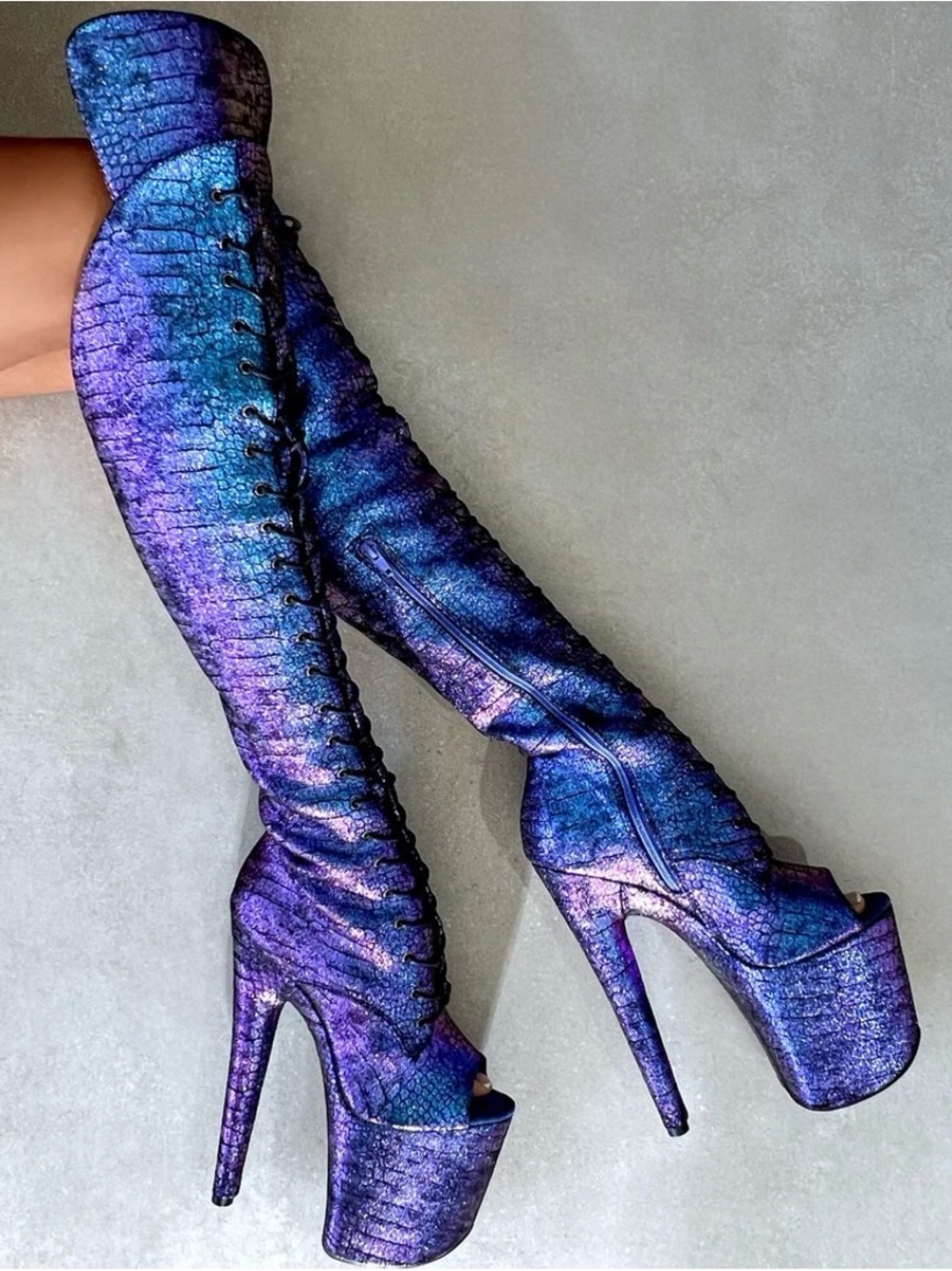 Midnight MermaidPurple Over-the-Knee Lace-Up Platform Boots